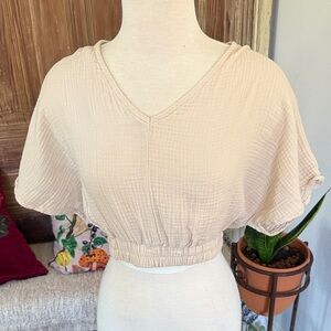 Final Touch Cream V-Neck Crop Top